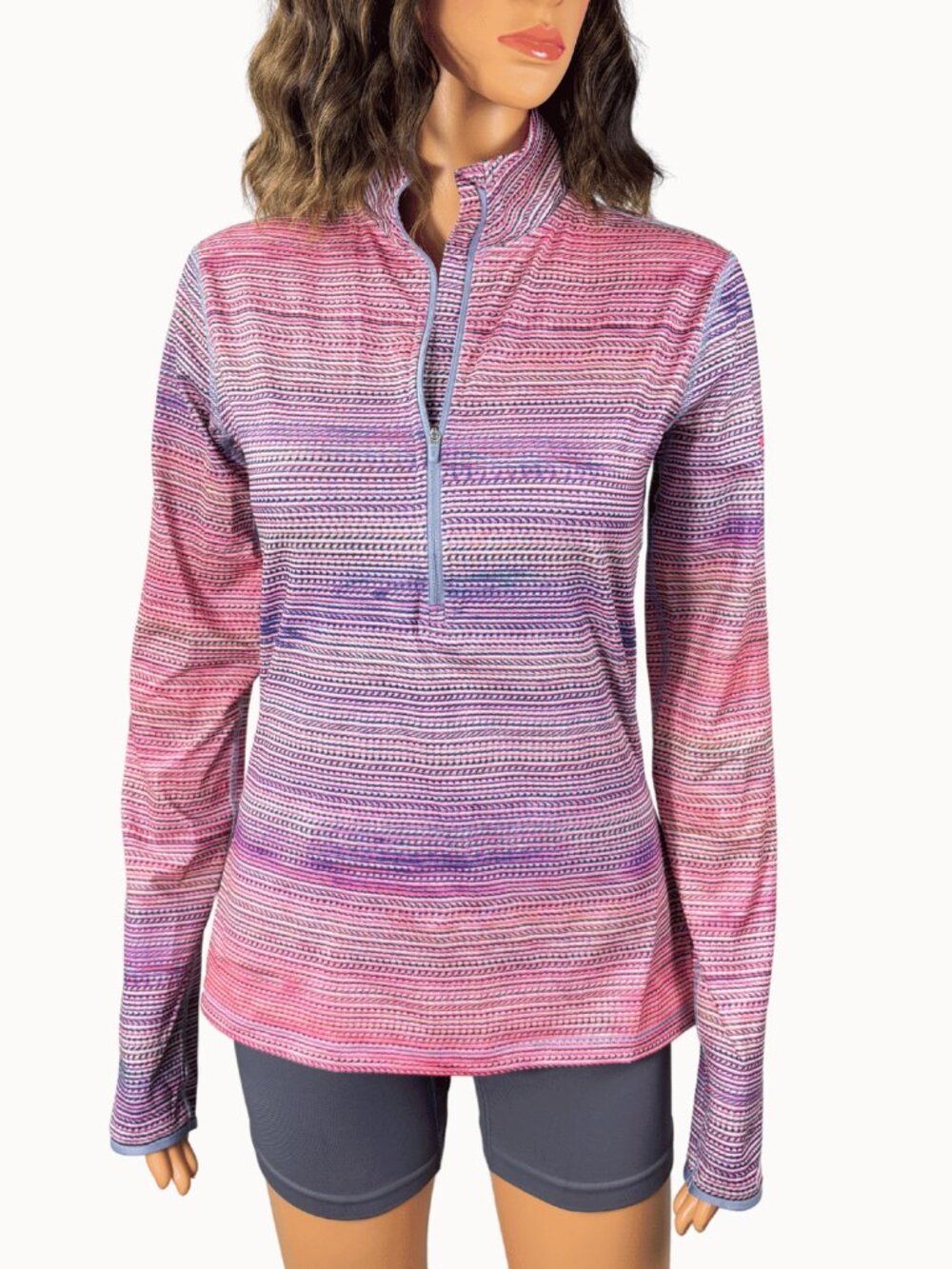 Nike Dri-FIT Half Zip Space Dye Stripe Pullover Pink Purple Medium Running Top